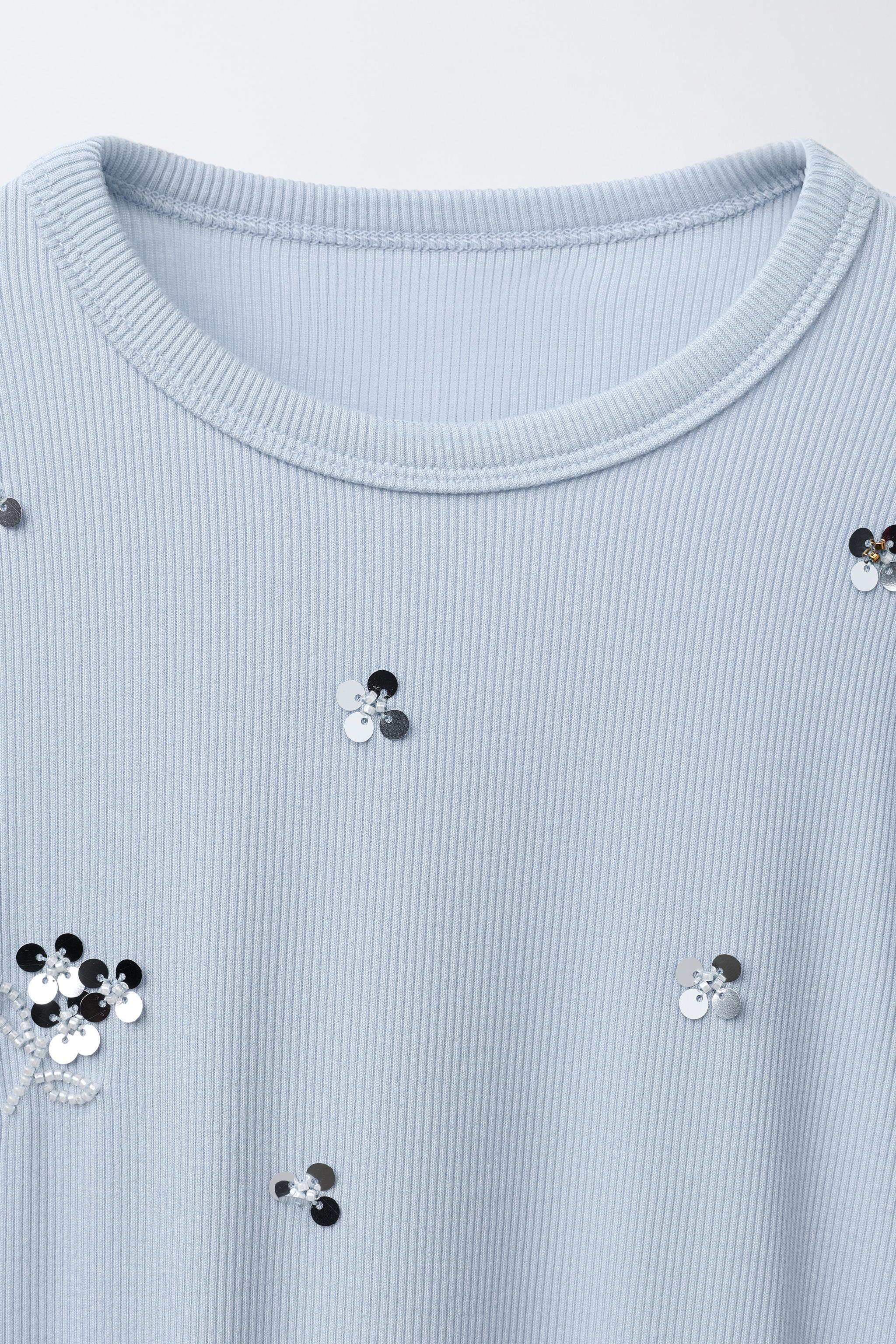 SEQUINED RIBBED T-SHIRT